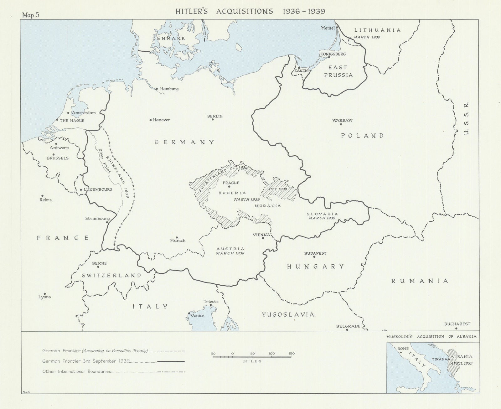 Hitler's Acquisitions 1936-39. Rhineland Czechoslovakia Austria Germany 1976 map